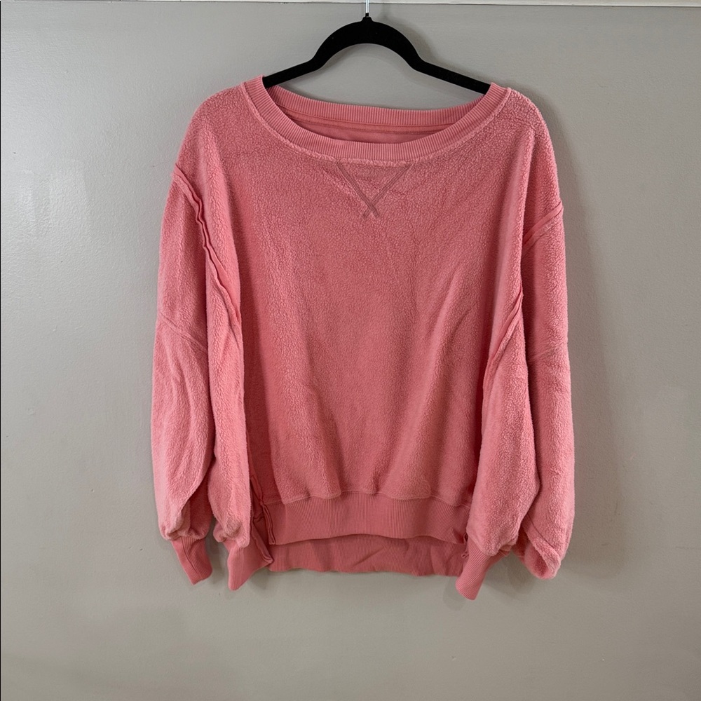 American Eagle Big Hug Pink Plush Fleece Sweatshirt size XS Cozy Oversized cozy